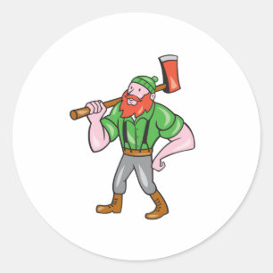 Sticker Rond Paul Bunyan LumberJack Cartoon isolé