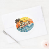 Sticker Rond Paul Retro Sunset Name Design (Enveloppe)
