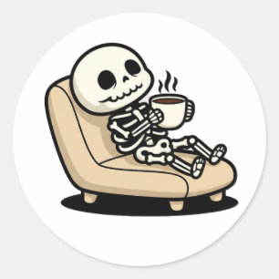Sticker Rond Pause Café – Faucheuse Humour Noir Café