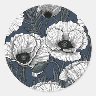 Sticker Rond Pavot blanc sur la marine