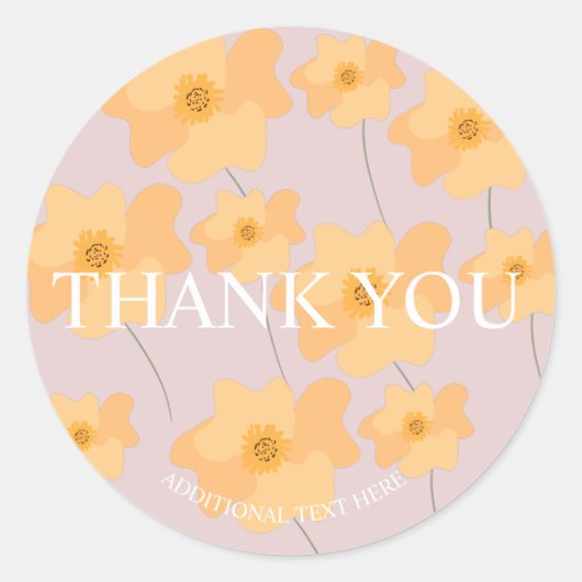 Sticker Rond Pavot Jaune Flore Main Tirée Merci rose (Devant)