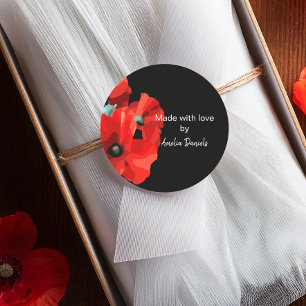 Sticker Rond Pavot rouge fait avec amour