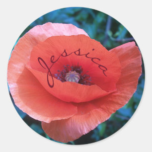 Sticker Rond Pavot rouge. monogramme.