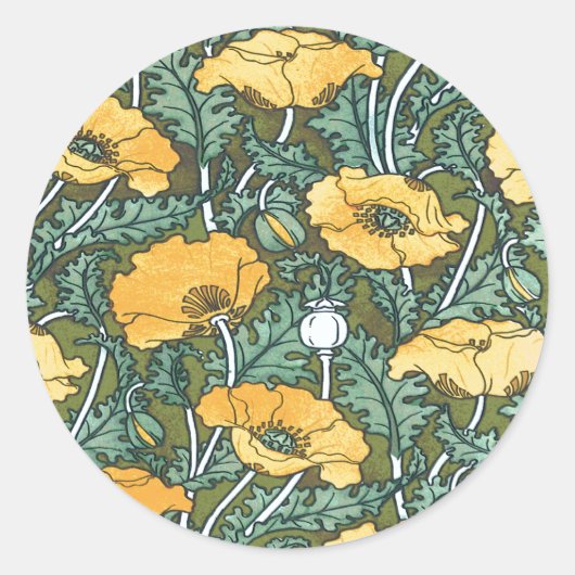 Sticker Rond Pavot vintage Jaune Art Nouveau (Devant)