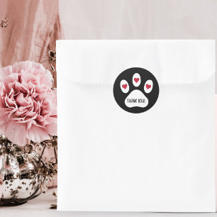 Sticker Rond Paw Chien avec Coeur, Merci, Personnalisé Minimali