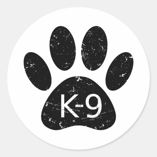 Sticker Rond Paw Chien en Perdu Grunge K-9 (Devant)