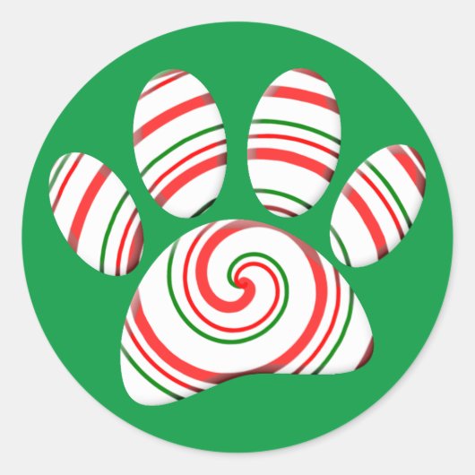 Sticker Rond Paw Chien Pâte Peppermenthe En Rouge Vert Blanc (Devant)