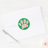 Sticker Rond Paw Chien Pâte Peppermenthe En Rouge Vert Blanc (Enveloppe)