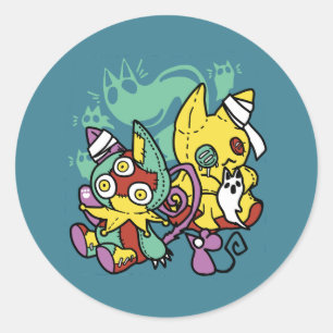 Sticker Rond Paw-sitivement Effrayant Chats Monstrueux Hallow