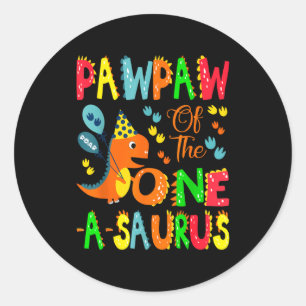 Sticker Rond Pawpaw du garçon du One-a-saurus 1er anniversaire
