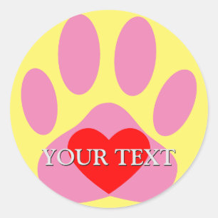 Sticker Rond Pawprint chien rose Nom personnalisé