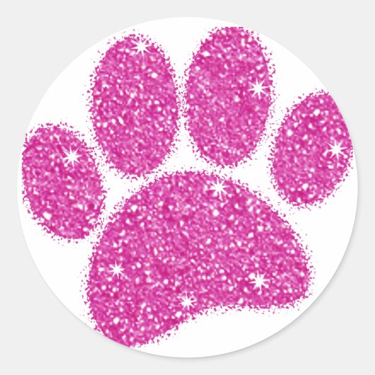 Sticker Rond Pawprint de chien de Parties scintillant rose (Devant)