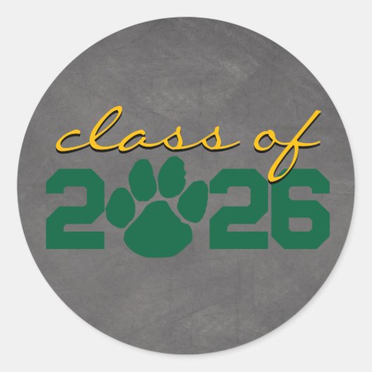 Sticker Rond Pawprint Vert & Or Léger Chalkboard Graduation (Devant)