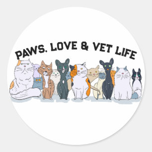 Sticker Rond Paws, Love & Vet Life