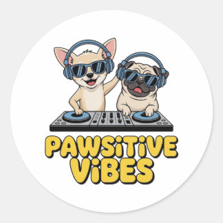 Sticker Rond Pawsitive Vibes Dj Dogs