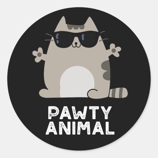 Sticker Rond Pawty Animal Funny Party Chat Pun Dark BG (Devant)