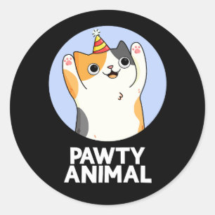 Sticker Rond Pawty Animal Funny Party Chat Pun Dark BG