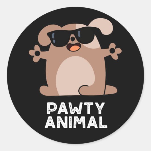 Sticker Rond Pawty Animal Funny Party Chien Pun Dark BG (Devant)