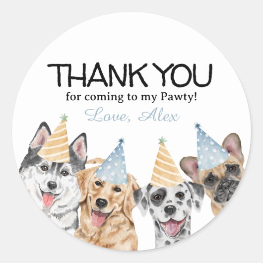 Sticker Rond Pawty Chien Chien Merci Anniversaire Fête (Devant)