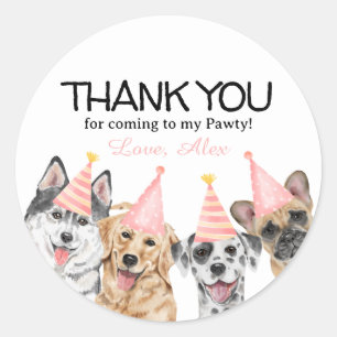 Sticker Rond Pawty Chien Chien Merci Anniversaire Fête