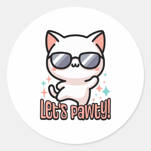 Sticker Rond Pawty ! Pun de chat de fête (Devant)
