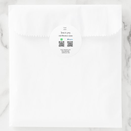Sticker Rond Paypal Cashapp numérisation pour payer QR ajouter  (Sac)