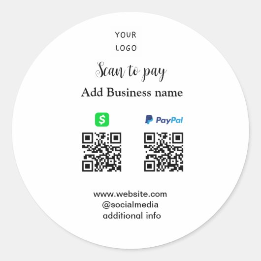 Sticker Rond Paypal Cashapp numérisation pour payer QR ajouter (Devant)