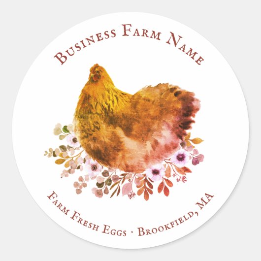 Sticker Rond Pays Aquarelle rustique Poulet floral (Devant)