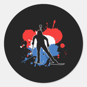 Sticker Rond Pays-Bas Drapeau Biathlonist - Néerlandais Biathlo