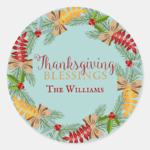 Sticker Rond Pays Blue Thanksgiving Wreath