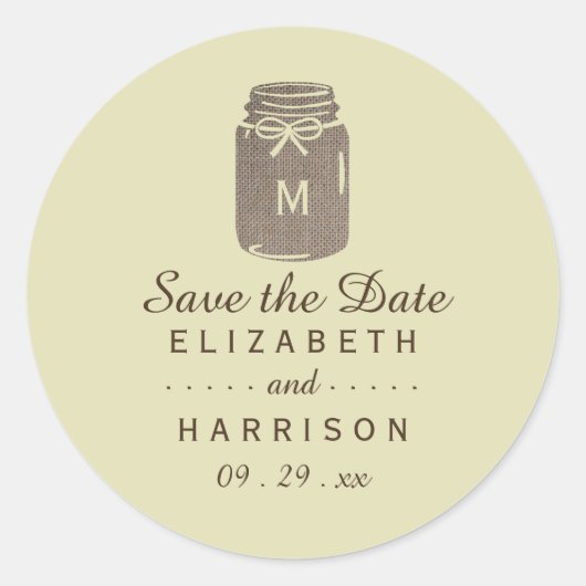 Sticker Rond Pays Burlap Mason Jar Mariage (Devant)