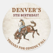 Sticker Rond Pays de l'Ouest Cowboy Anniversaire Merci (Devant)
