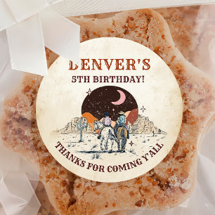 Sticker Rond Pays de l'Ouest Cowboy Anniversaire Merci