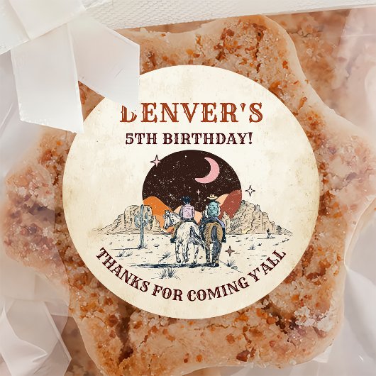 Sticker Rond Pays de l'Ouest Cowboy Anniversaire Merci