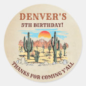 Sticker Rond Pays de l'Ouest Cowboy Anniversaire Merci (Devant)