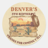 Sticker Rond Pays de l'Ouest Cowboy Anniversaire Merci (Devant)