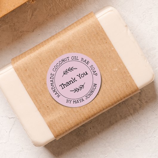 Sticker Rond Pays Dusty rose Merci fait main