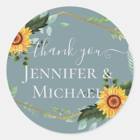 Sticker Rond Pays Fleurs de soleil rustiques Vert Budget Mariag (Devant)