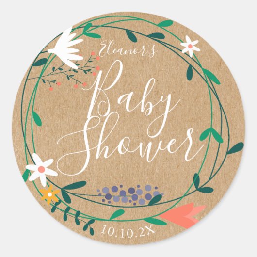 Sticker Rond Pays Floral Garland Baby shower / Saupoudrer Boho (Devant)