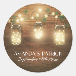 Sticker Rond Pays Lumières rustiques Mason Jar Mariage Faveurs