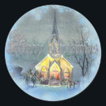 STICKER ROND PAYS MERRY CHRISTMAS ÉGLISE PAR SHARON SHARPE<br><div class="desc">CHRISTMAS ÉGLISE CAMPAGNE D'UNE aquarelle originale de SHARON SHARPE</div>