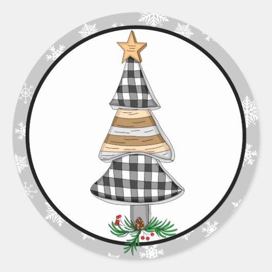 Sticker Rond Pays Noël Buffalo Plaid Russe (Devant)