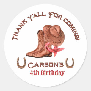 Sticker Rond Pays Occidental Cowboy Anniversaire Merci Favorise