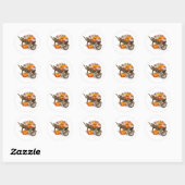 Sticker Rond Pays rustique d'automne Wagon en bois avec Citroui (Feuille)