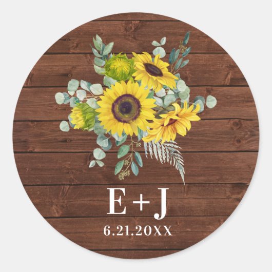 Sticker Rond Pays rustique Sunflower Wedding Favoriser (Devant)