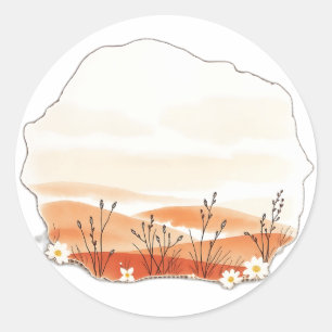 Sticker Rond Paysage aquarelle délicat avec des plantes
