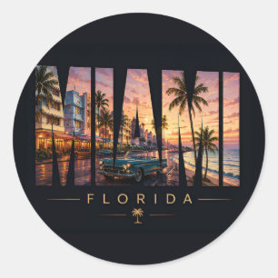 Sticker Rond Paysage aquatique tropical de Miami Floride