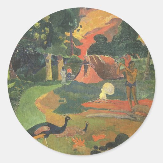 Sticker Rond Paysage avec des paons par Paul Gauguin (Devant)