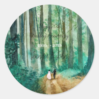 Sticker Rond Paysage boisé mariage Aquarelle