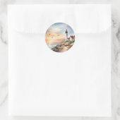 Sticker Rond Paysage côtier paisible Phare d'aquarelle (Sac)